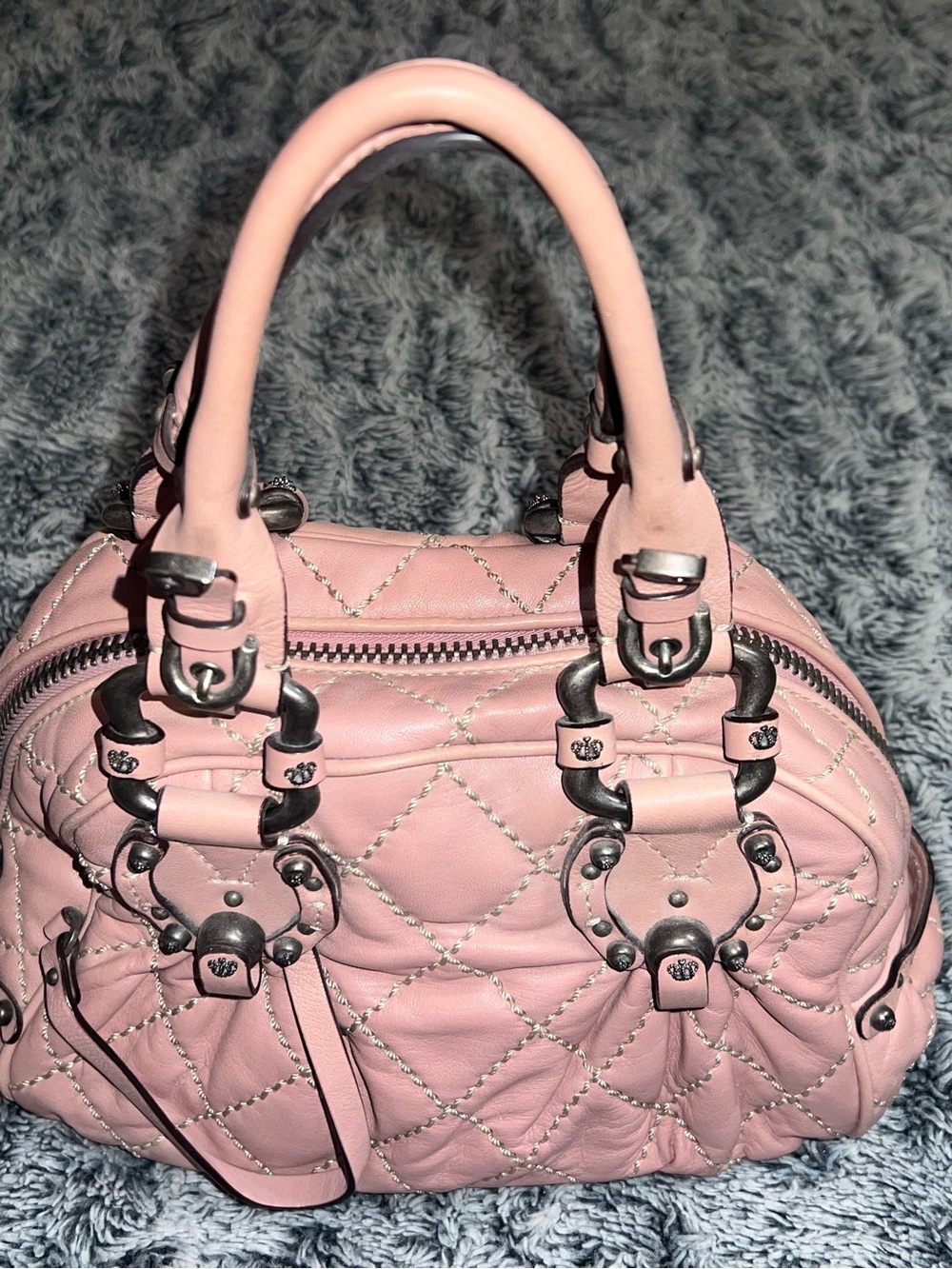 Juicy Couture Vintage Blush Pink Leather Bowling Doctor Style Bag Purse - Picture 2 of 13
